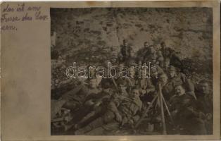 1917 K.u.K. Kraftwagenkolonne Nr. 53. katonái csákányokkal a Lovcen lábánál / Austro-Hungarian military, soldiers with pickaxes at the foot of Lovcen mountain. photo + K.u.K. Hauptfeldpostamt 400/III.