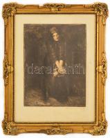 Fényes Adolf (1867-1945): Özvegyasszony. Rézkarc, papír, jelzett, üvegezett keretben, 23×17 cm