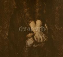 Fényes Adolf (1867-1945): Özvegyasszony. Rézkarc, papír, jelzett, üvegezett keretben, 23×17 cm