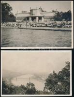 cca 1928-1931 Vegyes fotó tétel, 4 db, Tata Tóváros fürdő (1932), Balaton látkép (1931), Budapest lá...