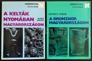 Hereditas sorozat 2 kötete:  Szabó Miklós: A kelták nyomában Magyarországon. +Kovács Tibor: A bronzkor Magyarországon. Bp., 1971-1977, Corvina. Kiadói papírkötés.