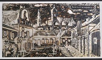 cca 1964-1971 Szentendrei emléklapok Szánthó Imre grafikáinak reprodukcióival, 5 db, közte egy jelze...