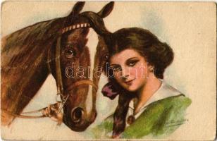 Lady with horse, A.R. & C.i.B. Nr. 1357/2. artist signed (fa)