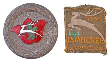 1933. IV. Jamboree - Gödöllő-Hungaria zománcbetétes cserkész emlékérem (70mm) + 1933. Jamboree Budapest- Gödöllő felvarró T:2