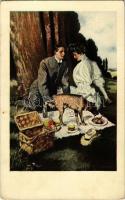 1913 Couple having a picnic, lady, dog, A.R. & C.i.B. No. 389 s: Clarence F. Underwood