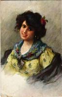 1912 Lady with earrings, M. M. Vienne M. Munk Nr. 612 s: Fiori (EK)