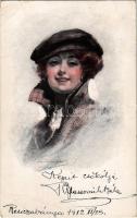 1912 Lady with hat, No. 15642 artist signed (EK)