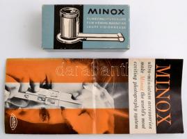 Minox filmnagyító, eredeti dobozában, reklám prospektussal, h:7 cm