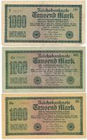 Németország / Weimar Köztársaság 1922. 1000M (6x) különböző színű sorszámok illetve vízjelek T:III,III- Germany / Weimar Republic 1922. 1000 Mark (6x) with different colored serials and watermarks C:F,VG