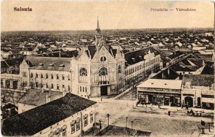 1936 Nagyszalonta, Salonta; Primaria / Városháza, üzletek. Kiadja Döme Károly / town hall, shops (vágott / cut)