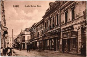 1925 Lugos, Lugoj; Strada Regina Maria / Mária királyné útja, üzletek / street view, shops (fa)