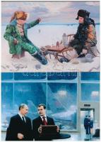 Alexander Akopov: Tandem. Putin elnök és Medvedev miniszterelnök sakkoznak - 5 db modern képeslap / President Putin and PM Dmitry Medvedev playing chess - 5 modern unused postcards