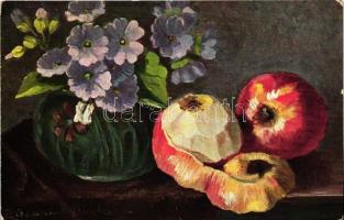 Apple and flowers, still life, Erika No. 2856, s: A. Gammius Boecker (EK)
