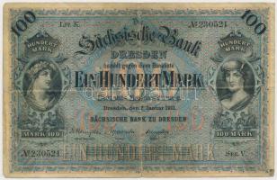 Német Birodalom / Szászország 1911. 100M vízjeles papíron T:III-  German Empire / Saxony 1911. 100 Mark on watermarked paper C:VG