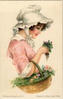 Lady with flowers, Edward Gross Co., B.K.W.I. American Girl No. 45 s: Alice Luella Fidler