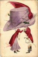 1910 Couple under giant hat, lady, H Ch. Vienne No. 136 (fl)