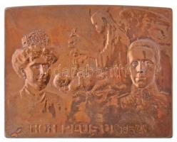 Spanyolország ~1906. Non plus ultra - XIII. Alfonz és Eugénia királyné Br emlékplakett (81x64mm) T:2 Spain ~1906. Non plus ultra - Alfonso XIII and Queen Eugenie Br commemorative plaque (81x64mm) C:XF