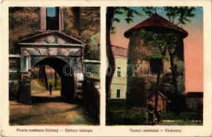 1928 Szilágysomlyó, Simleu Silvaniei; Poarta castelului Báthory, Turnul castelului / Báthory várkapu, Vártorony. Kiadja Lázár / castle gate and tower (EK)