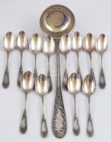 Szovjet ezüstözött alpakka 12 személyes készlet, jelzett, 4×12 db+ 1 db merő kanál, összesen: 49 db