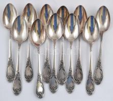 Szovjet ezüstözött alpakka 12 személyes készlet, jelzett, 4×12 db+ 1 db merő kanál, összesen: 49 db