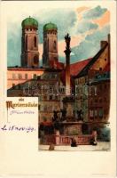 München, Munich; Die Mariensaule / Marys Column, Veltens Künstlerpostkarte No. 84. litho s: Kley