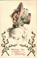 1906 Wishing You a Happy Christmas, greeting card, Ser. O. 903 No. 2598. Emb. floral litho (gluemark)