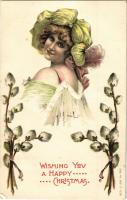 1906 Wishing You a Happy Christmas, greeting card, Ser. O. 903 No. 2597. Emb. floral litho (EK)