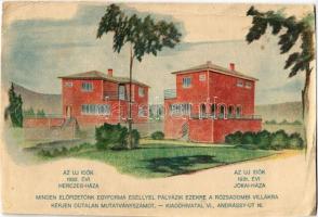 Budapest II. Rózsadomb, Új Idők 1932. évi Herczeg-háza és 1931. évi Jókai-háza (vágott / cut)