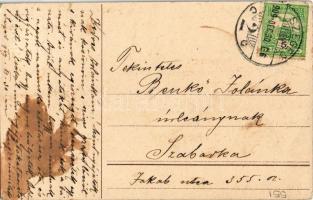 1909 'Boldog újévet!', üdvözlőlap, aranyozott díszítés / New Year greeting card, chimney s...