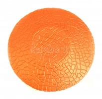 Dekoratív narancssárga üvegtál, apró kopásokkal, d: 31 cm