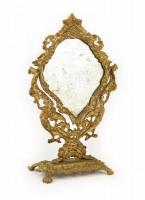 Dekoratív aranyszínű fém keretes, állítható asztali tükör, m: 49,5 cm
