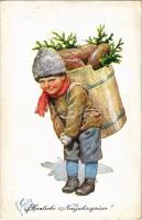 1924 Herzliche Neujahrsgrüsse! / New Year greeting card, boy, B.K.W.I. 3191-2 s: K. Feiertag (fa)