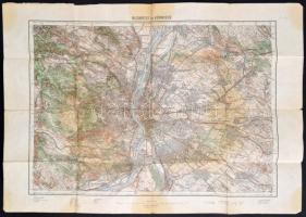 cca 1930 Budapest és környékének térképe, 1:75.000, M. Kir. Állami Térképészet, 47x62 cm