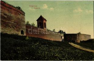 1911 Szigetvár, vár. Kiadja Kozáry Ede + Nagykanizsa-Brod 26. sz. vasúti mozgóposta bélyegző