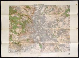 cca 1940 Budapest térkép,1:75.000, M. Kir. Honvéd Térképészeti Intézet, kis szakadásokkal,a hátoldalán jegyzettel, 47x63 cm