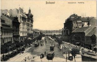 Budapest V. Károly körút, villamosok, Szőnyegáruház, Auerbach Mór üzlete, Haldek reklám