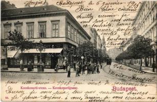 1905 Budapest V. Kecskeméti utca, villamos, Gyarmathy üzlete (EK)