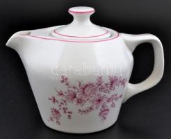 Hollóházi porcelán virágmintás teáskanna, matricás, jelzett, egészen apró kopásnyomokkal, m: 10,5 cm