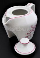 Hollóházi porcelán virágmintás teáskanna, matricás, jelzett, egészen apró kopásnyomokkal, m: 10,5 cm