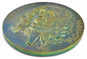 Zsolnay Bél Mátyás eozin mázas pirogránit fali plakett, jelezett (Fürtös György 1939-2010), márka je...