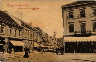 1909 Brassó, Kronstadt, Brasov; Kolostor utca, üzletek, kávéház, étterem. W.L. (?) No. 111. / Klostergasse / street view, shops, café, restaurant
