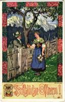 1912 Fröhliche Ostern! / Easter greeting card, couple; Verlag des Vereines Südmark, Karte Nr. 182 s: E. Kutzer (EK)