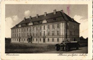 1946 Komárom, Komárnó; Állami polgári iskola, autó / school and automobile (EK)