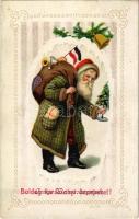 Boldog karácsonyi ünnepeket!, üdvözlőlap / Innige Weinachtsgrüsse / Christmas greeting card, Santa Claus, German flag, Ser. 16422. litho (fl)