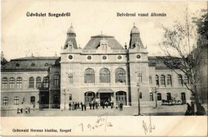 1905 Szeged, Belvárosi vasútállomás. Kiadja Grünwald Herman (kissé ázott sarok / slightly wet corner)