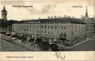 1905 Szeged, Zsótér ház, sörcsarnok és étterem, Pintér József, Hernyák Imre üzlete. Kiadja Grünwald Herman