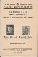 1934 a Filharmóniai Társaság rendkívüli hangversenye Walter Herbert és Bartók Béla részvételével, koncertfüzet, tűzött papírkötésben