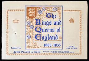 cca 1935 Players Cigarettes: The Kings and Queens of England 1066-1935, cigarettakártya-gyűjtemény, teljes, John Player & Sons, tűzött papírkötésben, jó állapotban