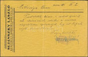 1941 Sujánszky László könyv-papírkereskedés, könyvnyomda, könyvkötészet, Keszthely, hivatalos levél fejléces papíron