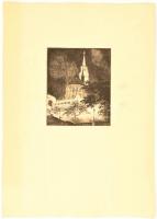 Bajor Ágost (1892-1958): Halászbástya, rézkarc, papír, jelzett 16×13 cm